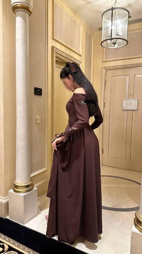 فستان العيد بني بأكمام ربط | Cutecci