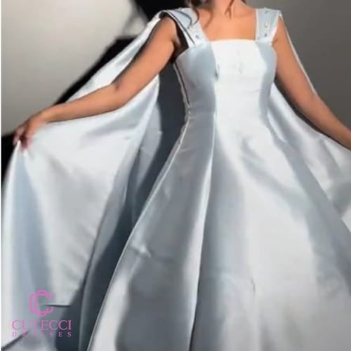 فستان سهرة سماوي كريستال فاخر