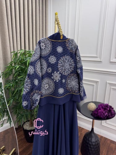 جلابية رمضانية كحلية بتطريز كمبيوتر وفصوص فاخرة |...