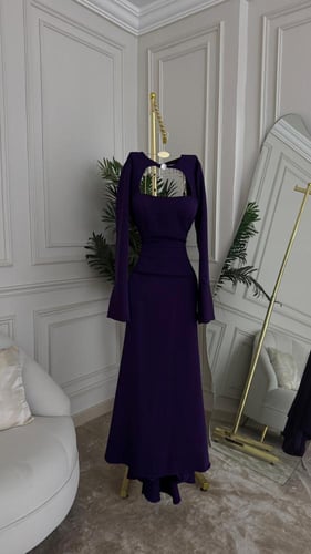 فستان سهرة موڤ ملكي بتطريز كريستال ناعم