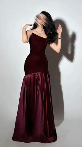 فستان عنابي شتوي مخمل مع ستان راقي