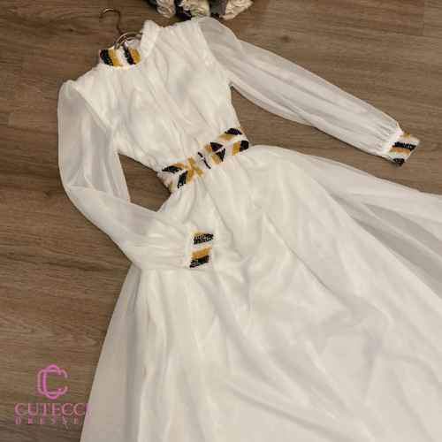 فستان سواريه شيفون مطرز أنيق