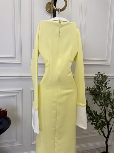 فستان سهرة ليموني بأكمام باربي أصلية | CUTECCI – ت...