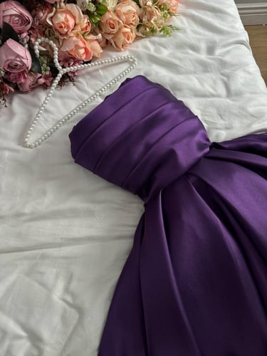 فستان سهرة موف ساتان ميكادو أنيق