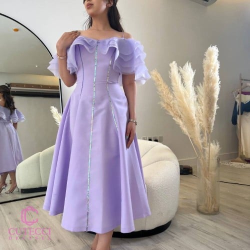 فستان سهرة موف بكسرات كريستال راقية | تصميم أنثوي...