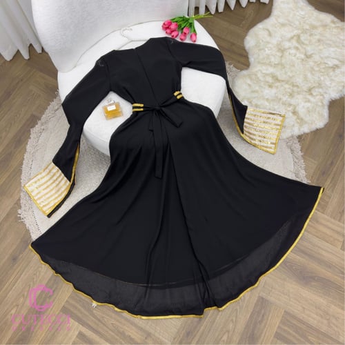 جلابية سواريه سوداء كم طويل فخمة