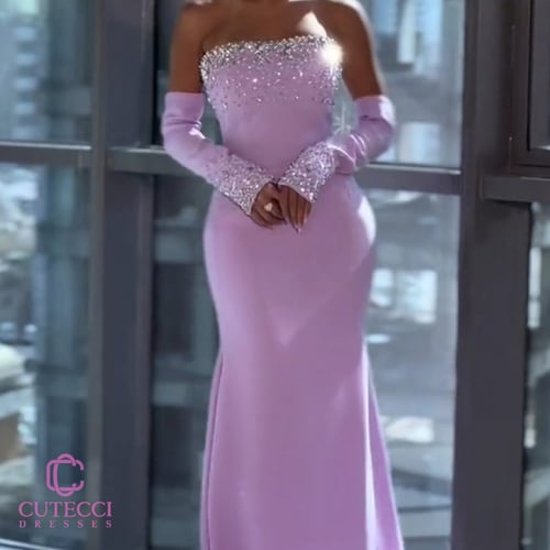 فستان سهرة موف أنيق بتطريز فاخر