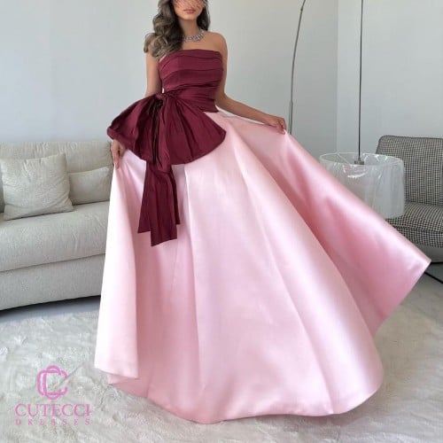 فستان سهرة سواريه وردي فيونكة أنيقة