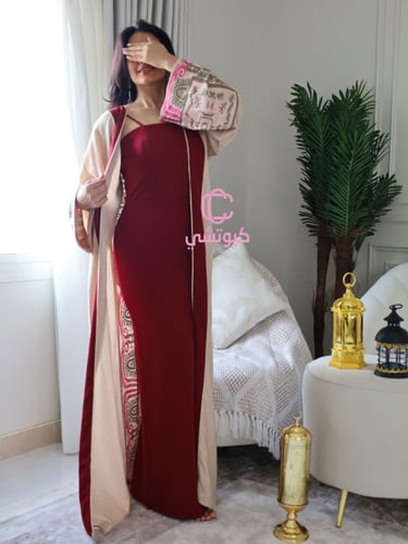 جلابية كشخة عنابية مطرزة فاخرة