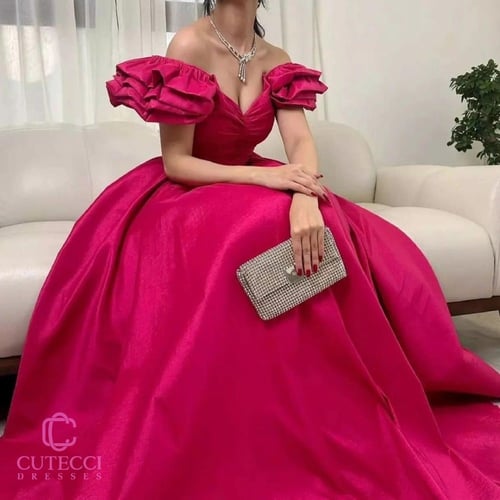 فستان سهرة فوشي شانتون منفوش