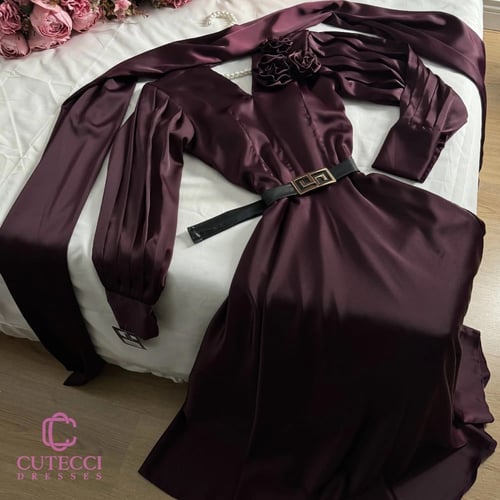 فستان سهرة بني محروق ميدي أنيق