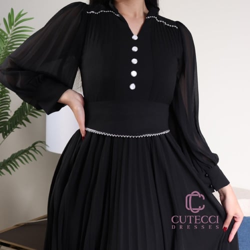 فستان اسود ميد ملكي ناعم من كيوتشي CUTECCI