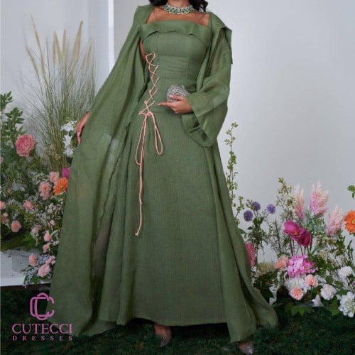 جلابيه زيتي بشت جزار برباط جانبي من كيوتشي