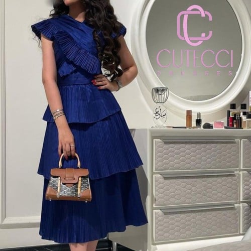 فستان سهرة ميدي كسرات نيلية أنثوية من Cutecci – مو...