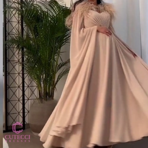 فستان سهرة بيج حوامل ملكي