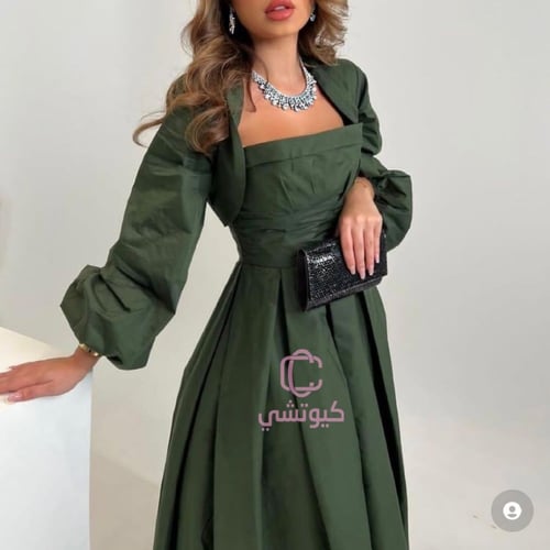 فستان سهرة زيتي داكن رقيق من كيوتشي CUTECCI