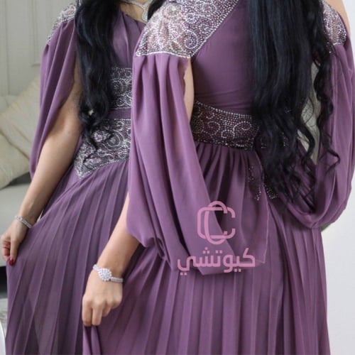 فستان سهرة بنفسجي شيفون مطرز