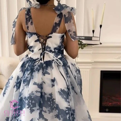 فستان ابيض مشجر قصير راقي من كيوتشي