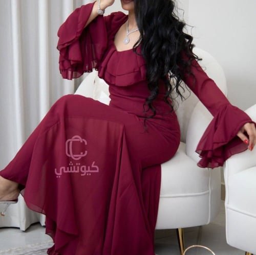 فستان عنابي شيفون سهرة | 5 مزايا مع CUTECCI