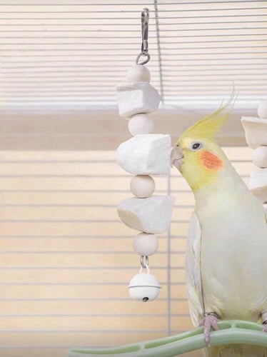 لعبة مضغ للببغاوات من عظم الحبار والخرز الخشبي