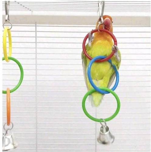 لعبة للطيور حلقات معلقة ملونة للتسوق والعض واللعب