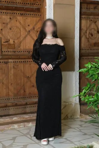 فستان اسود اوف شولدر استرتش لمعه