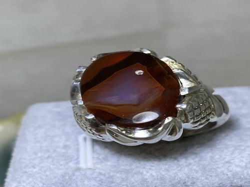 خاتم فضه بحجر العقيق اليماني الأحمر الزجاجي المزعف...