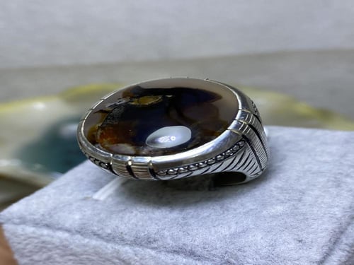 خاتم فضه بحجر العقيق اليماني المصور صياغة غلام