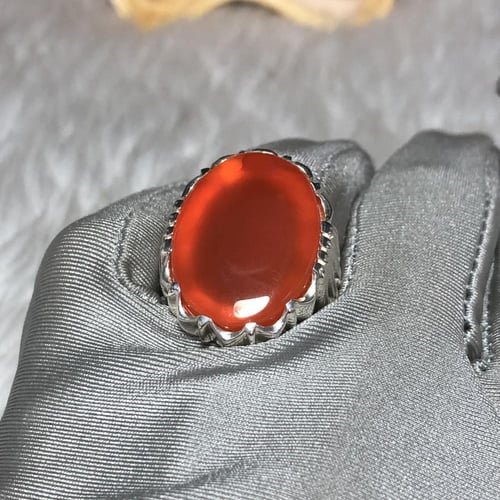 خاتم فضه بحجر العقيق اليماني الاصفر الزجاجي صياغة...