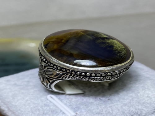 خاتم فضه بحجر العقيق اليماني الشجري المصور صياغة غ...