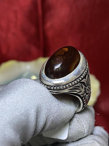 خاتم بحجر العقيق اليماني الكرزي المزعفر صياغة غلام...