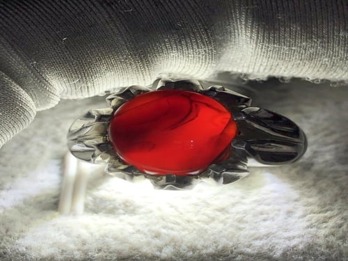 خاتم فضه بحجر العقيق اليماني الكرزي صياغة حماده VI...