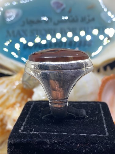 خاتم الفضة بحجر عقيق يماني خام زعفراني مميز بصياغة...