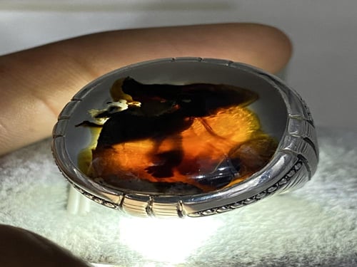 خاتم فضه بحجر العقيق اليماني المصور صياغة غلام