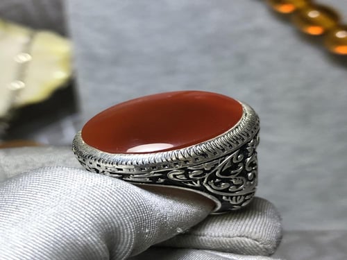 خاتم فضه بحجر العقيق اليماني الاحمر الرماني صياغة...
