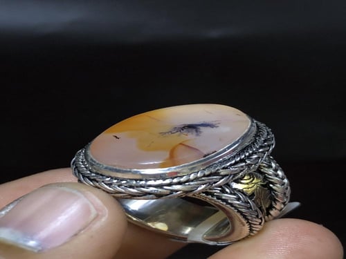 REFAI059 خاتم فضة سلك الرفاعي مع حجر شجري مميز