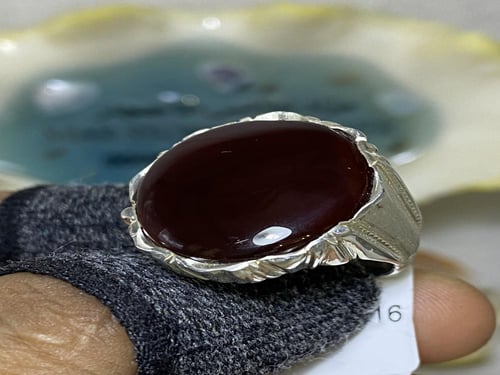 خاتم فضه بحجر العقيق اليماني الأحمر الياقوتي ألقان...