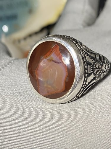 خاتم فضه بحجر العقيق المزعفر الكرزي برتاش