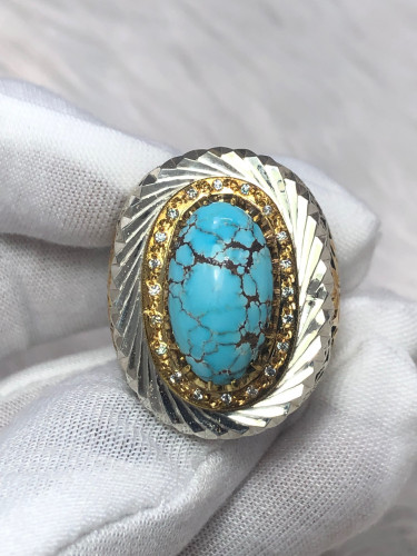 خاتم فضه بحجر الفيروز النيشابوري صياغه ايرانيه(كهن...