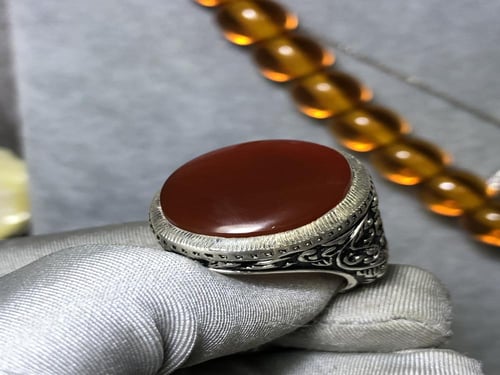 خاتم فضه بحجر العقيق اليماني الاحمر الرماني صياغة...