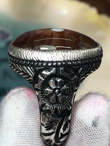 خاتم فضه بحجر سليماني هندي صياغه حفر ثقيل صياغه بح...