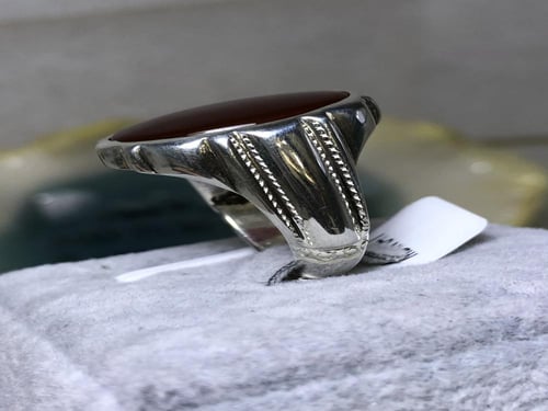 خاتم فضه بحجر العقيق اليماني الاحمر الرماني صياغة...