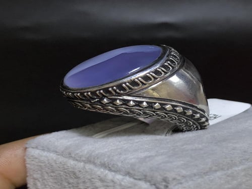 خاتم فضه بحجر العقيق اليماني البنفسجي صياغة بختم ا...