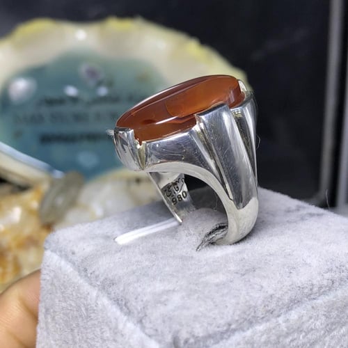 خاتم فضة بحجر العقيق اليماني الاحمر المزعفر صياغة...