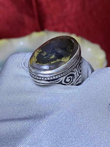 خاتم فضه بحجر العقيق اليماني المصور صياغة غلام الب...