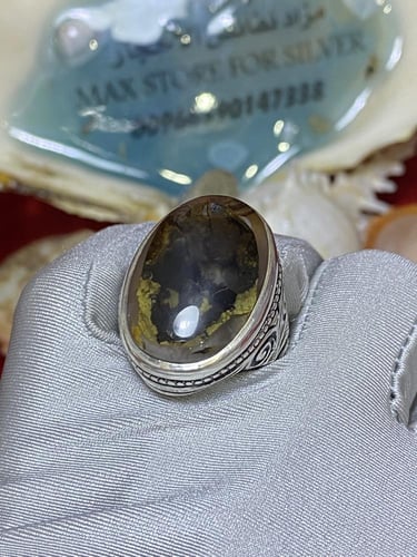 خاتم فضه بحجر العقيق اليماني المصور صياغة غلام الب...