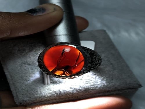 خاتم فضه بحجر العقيق اليماني المزعفر صياغة ايرانيه...