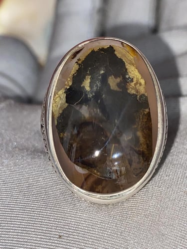 خاتم فضه بحجر العقيق اليماني المصور صياغة غلام الب...