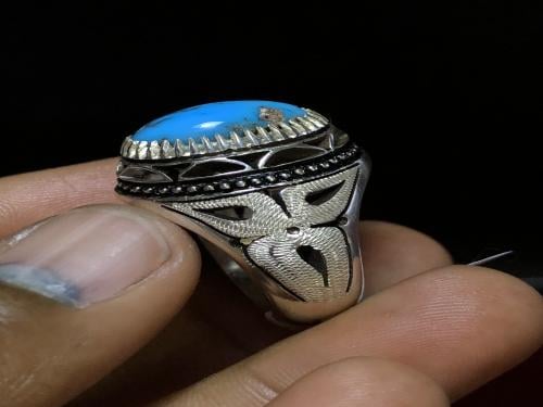 خاتم فضه بحجر الفيروز النيشابوري صياغة ايرانيه (ها...