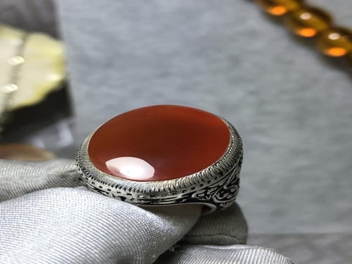 خاتم فضه بحجر العقيق اليماني الاحمر الرماني صياغة...